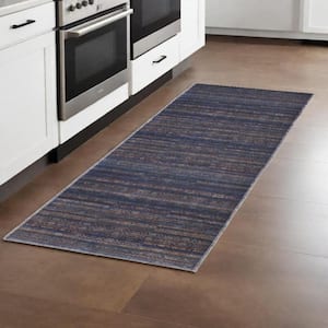 Blue Purple and Brown 3 ft. x 8 ft. Floral Area Rug