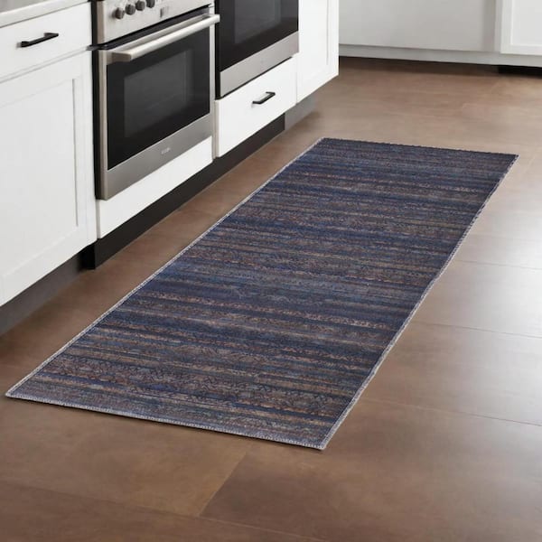 HomeRoots Blue Purple and Brown 3 ft. x 8 ft. Floral Area Rug