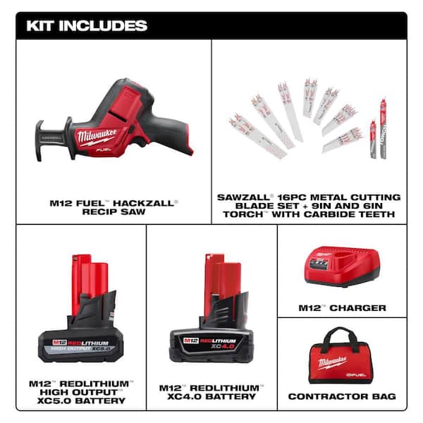 M12 FUEL 12V Li-Ion HACKZALL Kit w/ 5.0Ah XC HO Battery & SAWZALL Blade Set