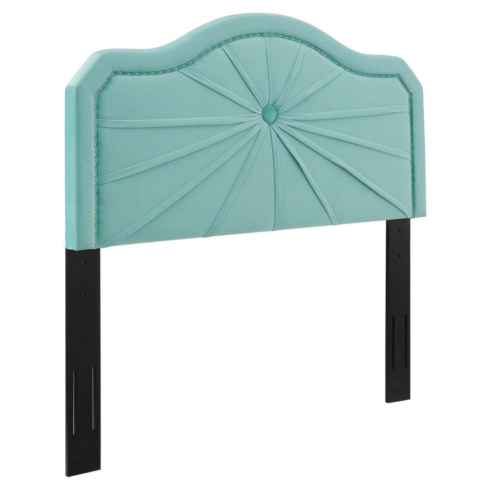MODWAY Kristin Mint Green Pleated Performance Velvet King/California