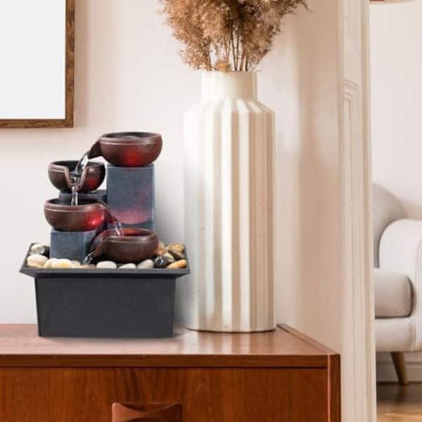 Afoxsos 4-Tier Tabletop Waterfall Fountain with LED Lighting and