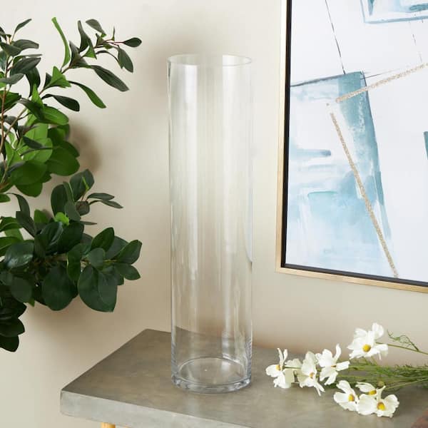 Litton Lane Clear Tall Glass Decorative Vase 048089 - The Home Depot