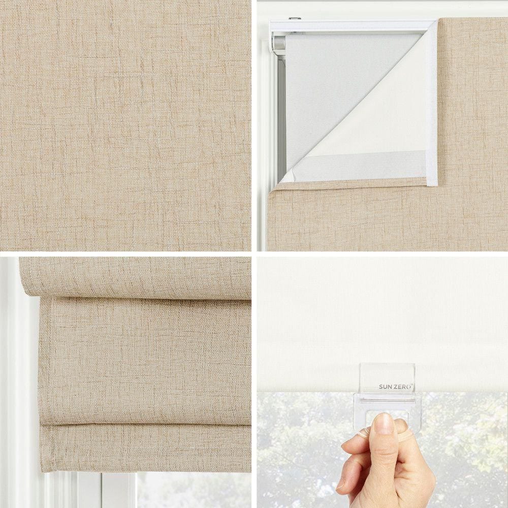 Taupe Cordless Blackout Roman Shade with Textured Fabric, 27" x 64"