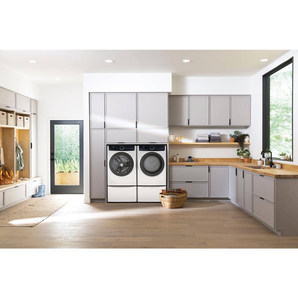 White Energy Star Front Load Electric Dryer with Steam and Moisture Sensing