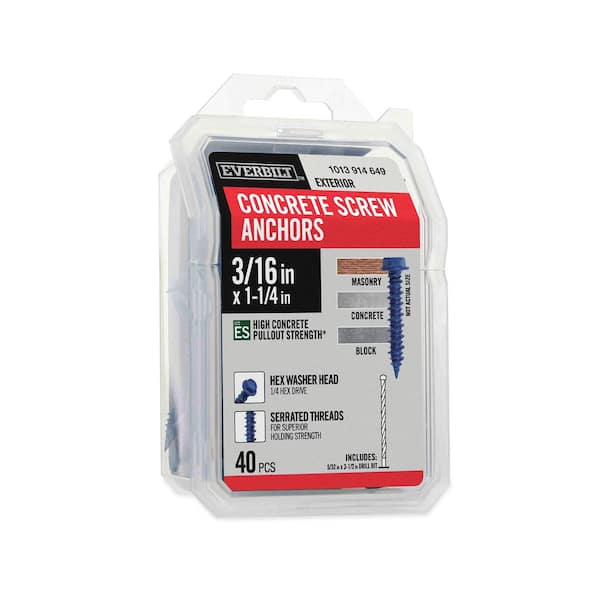 3/16 in. x 1-1/4 in. Hex-Head Concrete Anchors Blue (40-Pack)