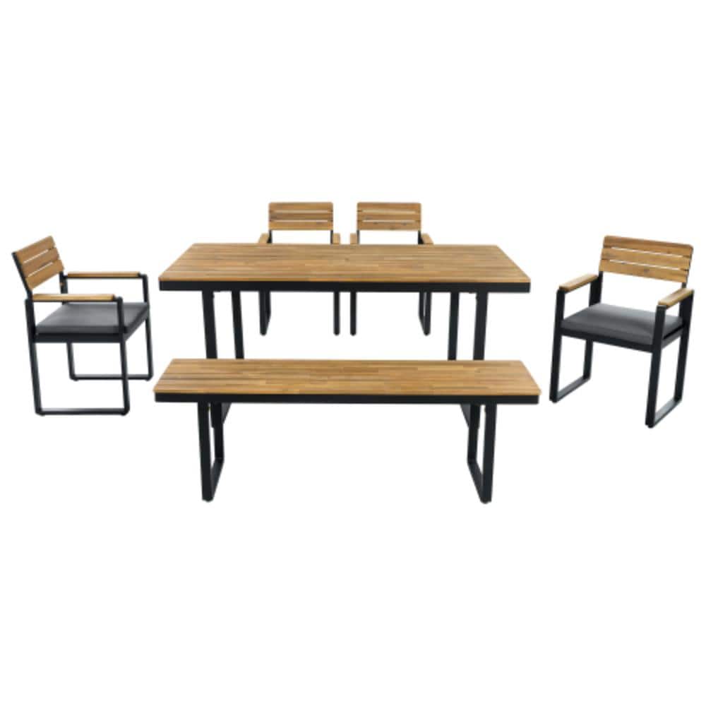 6-Piece Black Steel Outdoor Dining Set with Gray Cushions price history on PriceWatchPro