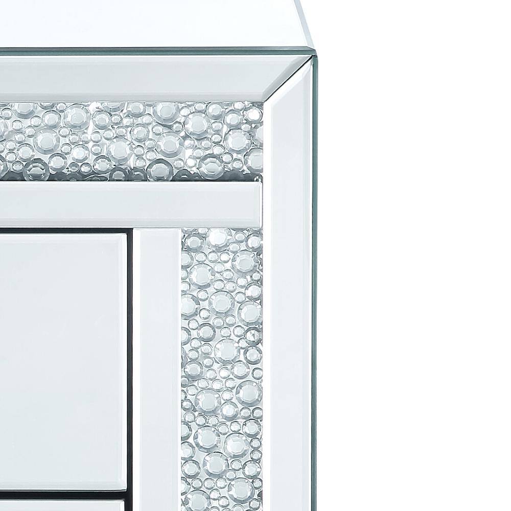 Mallika Mirrored 3-Drawer Accent Table with Faux Crystals