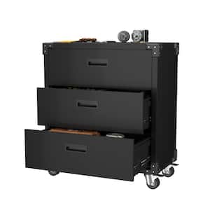 30.31 in. W x 35.33 in. H x 18.11 in. D 3-Shelf Steel Freestanding Cabinet Metal Rolling Tool Storage Cabinet in Black