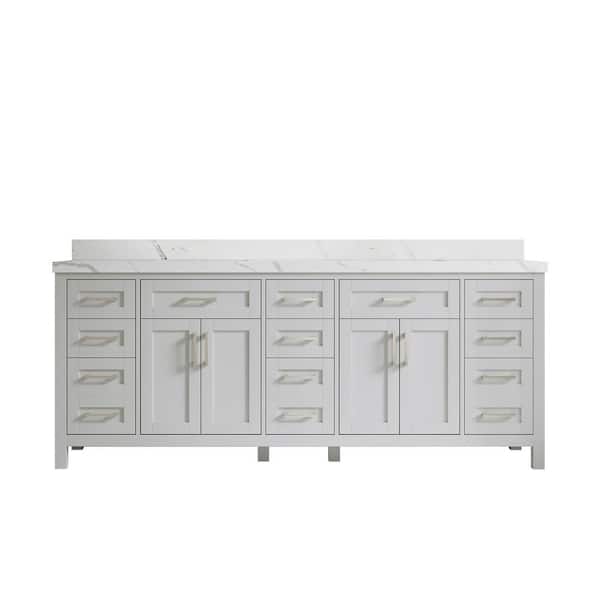 Willow Collections Cambridge 84 in. W x 22 in. D x 36 in. H Double Sink Bath Vanity in Gray with 2 in Calacatta Quartz Top
