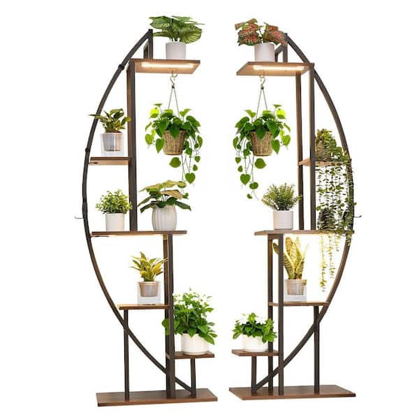 2 Piece 63 in. Tall 6-Tiered, Half-Moon Shaped Metal, with Grow Lights (3 Timer & 10 Brightness), Plant Stand Shelf Set