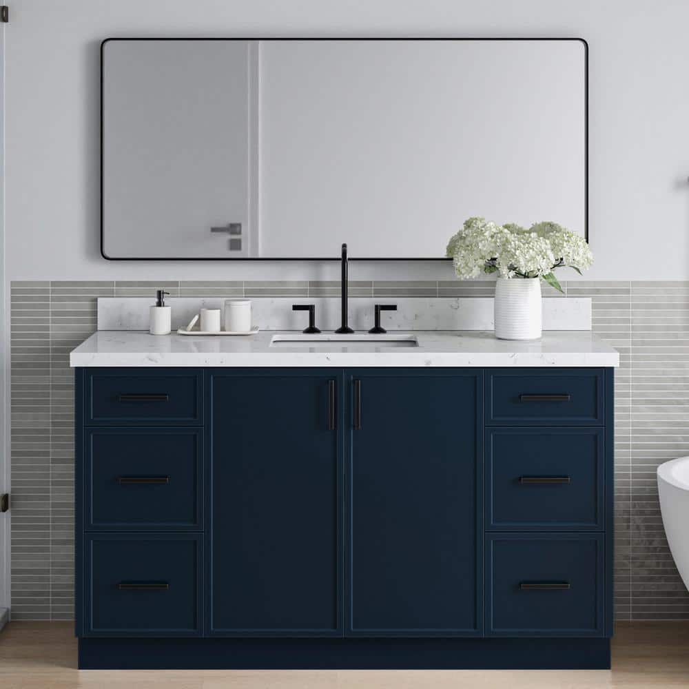 Midnight Blue Solid Wood 60" Freestanding Bathroom Vanity