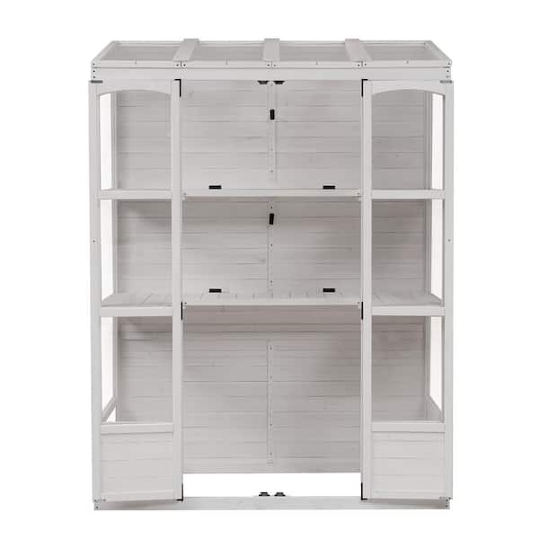 58 in. W x 29 in. D x 78 in. H Wooden Greenhouse with 4 Skylights and 2 Folding Shelves, White