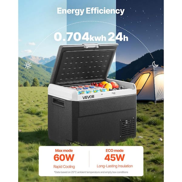 12-Volt Car Refrigerator 1.77 cu. ft./52.8 qt. Car Fridge Portable Cooler -4°F-68°F 100-240-Volt AC Outdoor Black