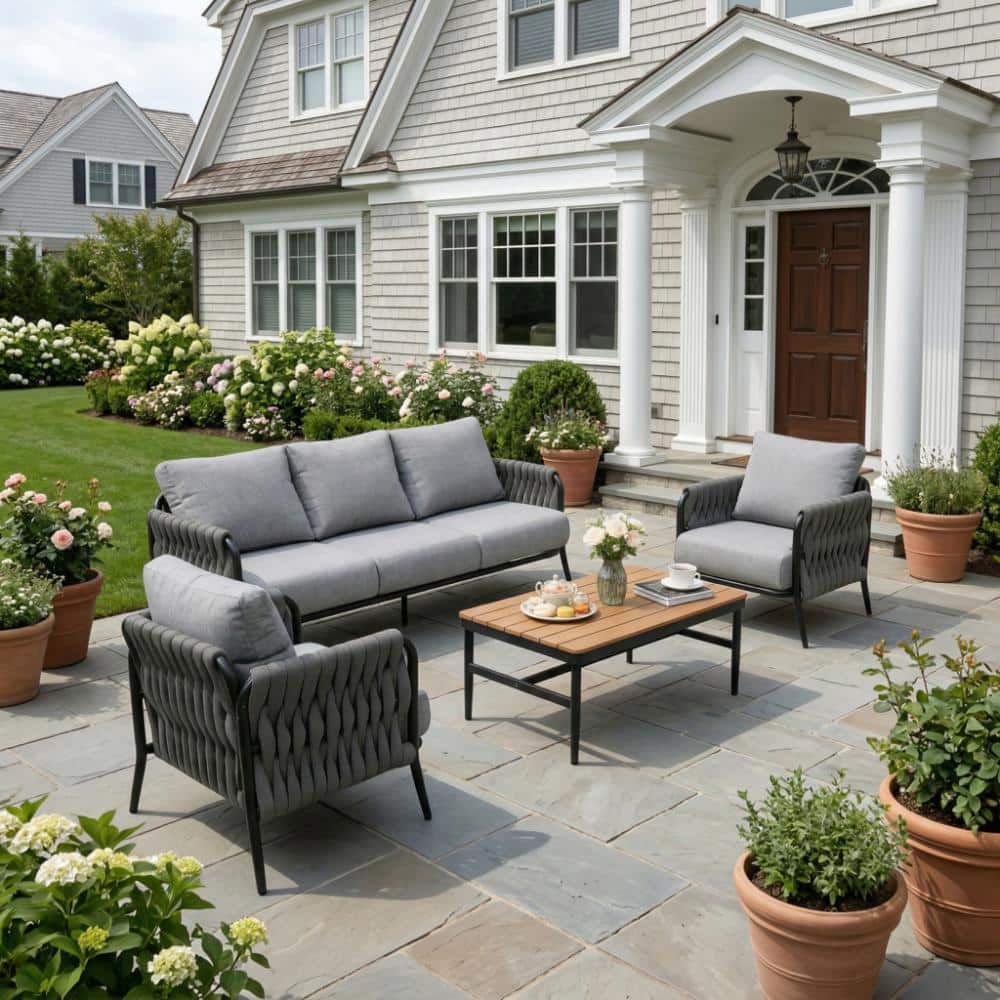 4-Piece Outdoor Patio Furniture Set with Gray Cushions and Coffee Table for Backyard price history on PriceWatchPro