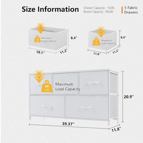 WONDER COMFORT Modern White 5 Drawer 11.8 in. Wide Chest of