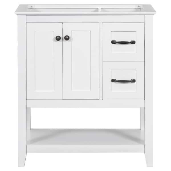 FUNKOL 29.4 in. W x 17.9 in. D x 33 in. H Solid Wood MDF Board Bath Vanity Cabinet without Top with Different Drawer in White