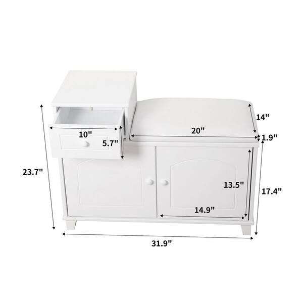 URTR 23.62 in. H x 31.5 in. W White Wood Shoe Storage Bench Shoe