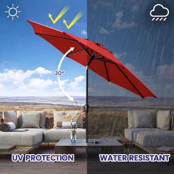 9 ft steel crank and tilt patio umbrella in ruby Sun-Ray 9 ft. Round 8-Rib Steel Market Patio Umbrella in Ruby Red 241006RR