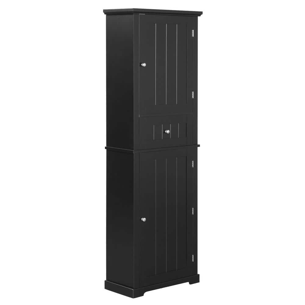 22 in. W x 11 in. D x 67.3 in. H Black MDF Board Bathroom Linen Cabinet wit