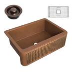 Edessa Copper 30 in. Single Bowl Farmhouse Kitchen Sink with Weave Design Panel in Polished Antique Copper