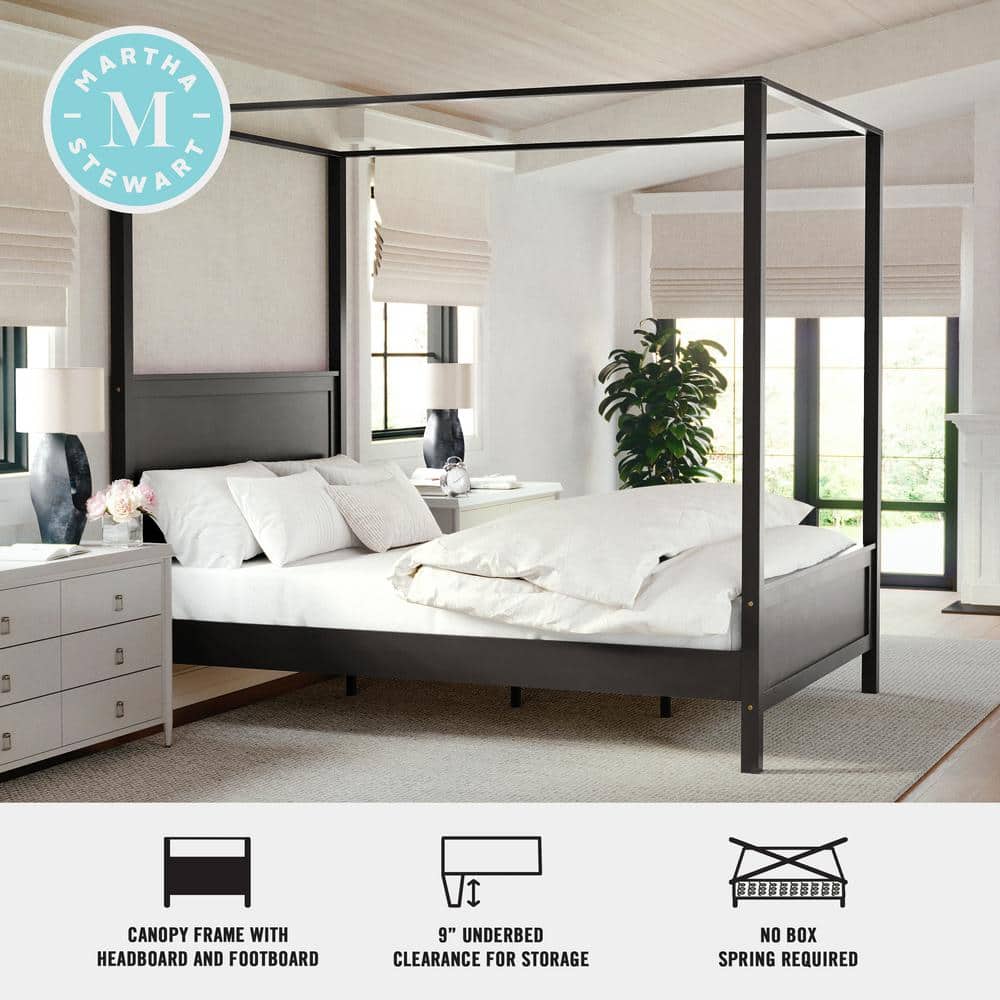 Hayes Dark Gray Queen Canopy Platform Bed with Wood Headboard