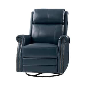 Sonia Transitional Turquoise 30.5 in. Wide Genuine Leather Manual Rocking Recliner with Metal Base and Rolled Arms