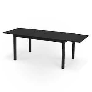 Black Rectangle Aluminum Patio Outdoor Dining Table with Extension