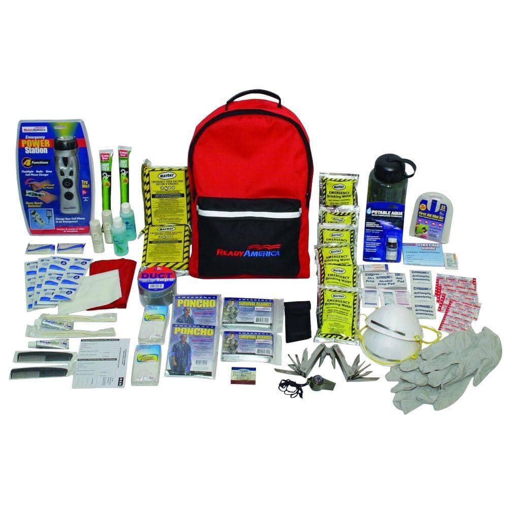 Ready America Kit de emergencia Tornado para 2 personas, mochila de 3 días,  incluye alimentos de emergencia, agua, botiquín de primeros auxilios