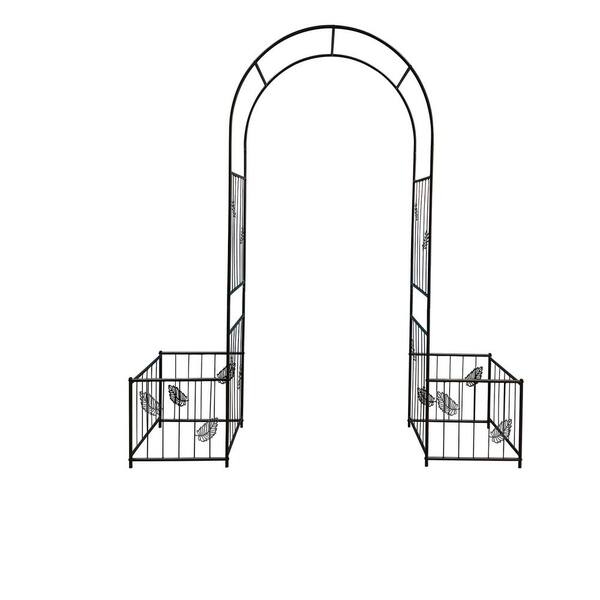 GAWEZA 87 in. x 80 in. Metal Garden Arbor Garden Arch Climbing Plants Support Arch Wedding Arch, Party Arch with Plant Boxes