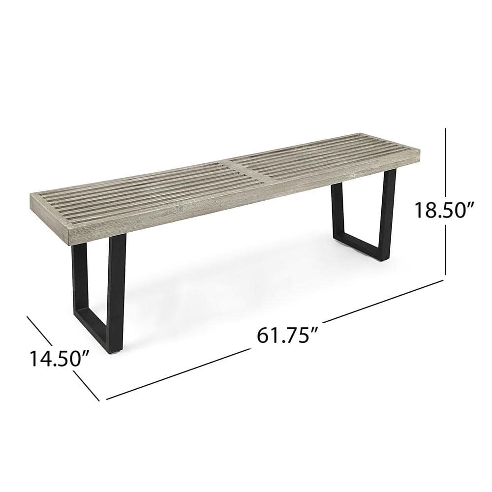 Fresno 61.75'' Brushed Light Gray and Black Iron Outdoor Dining Bench