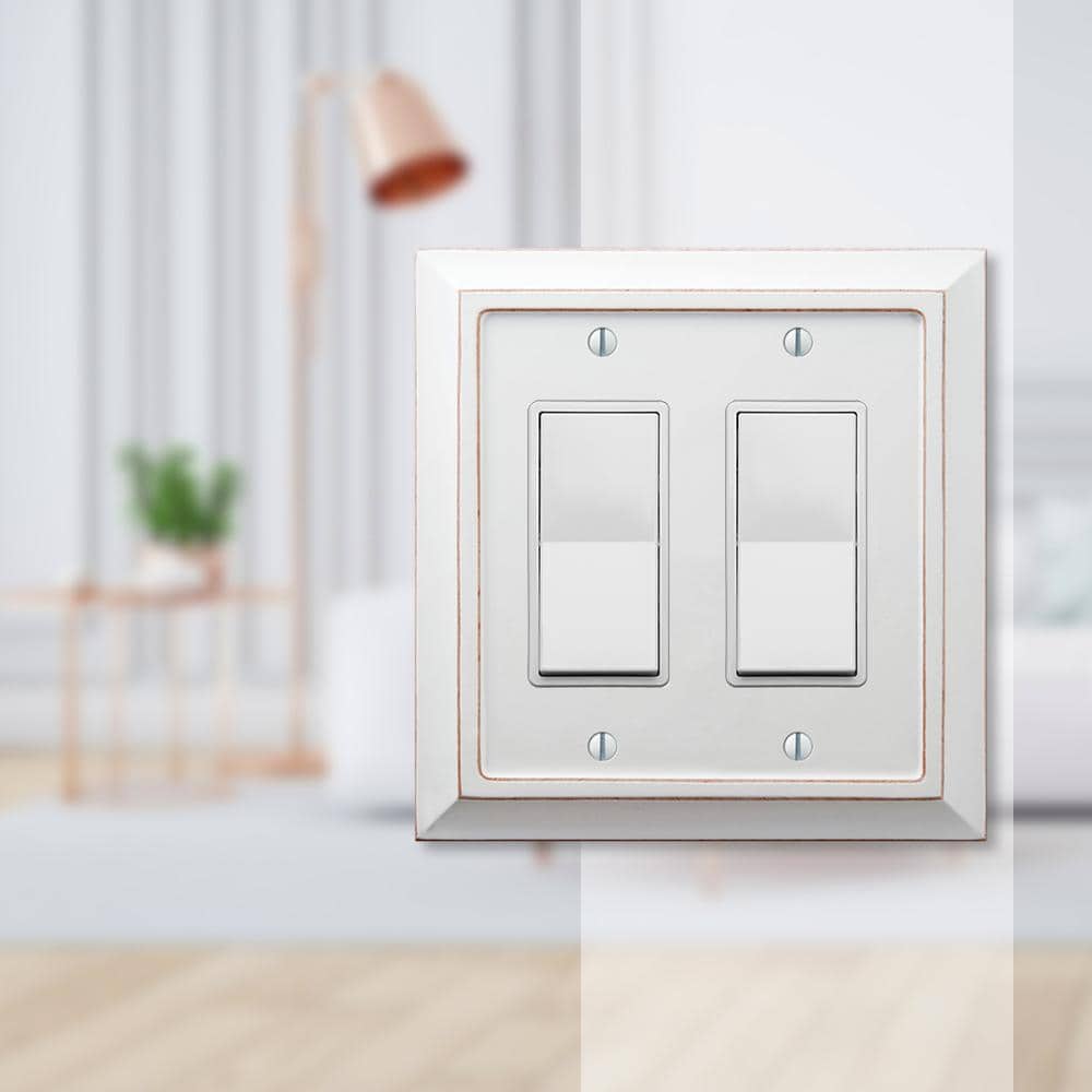 Distressed White Wood Double Rocker Wall Plate