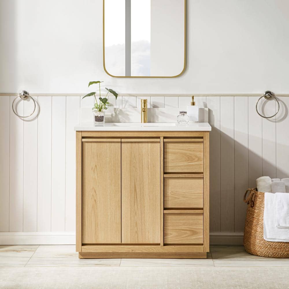 Castelrotto 36 in. W x 22 in. D x 34.25 in. H Single Sink Freestanding Bath Vanity in Light Oak with Carrara Quartz Top price history on PriceWatchPro