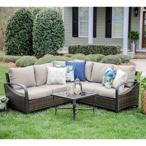 Trenton 4-Piece Wicker Outdoor Sectional with Sunbrella Cast Ash Cushions