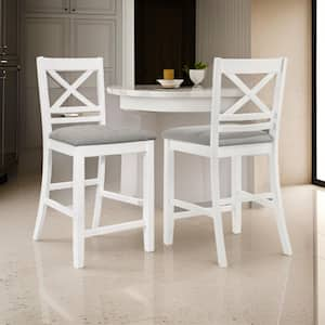 White and Gray Fabric Wooden Frame Dining Chair (Set of 2)