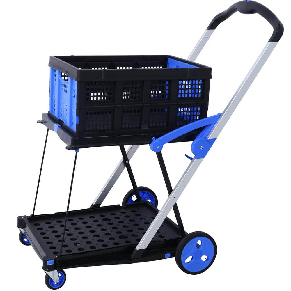 Large Blue Aluminium Fold-up Rolling Serving Cart with Basket Multi Use  Functional 2-Tier Collapsible Utility Cart WZT-W465P145345 - The Home Depot