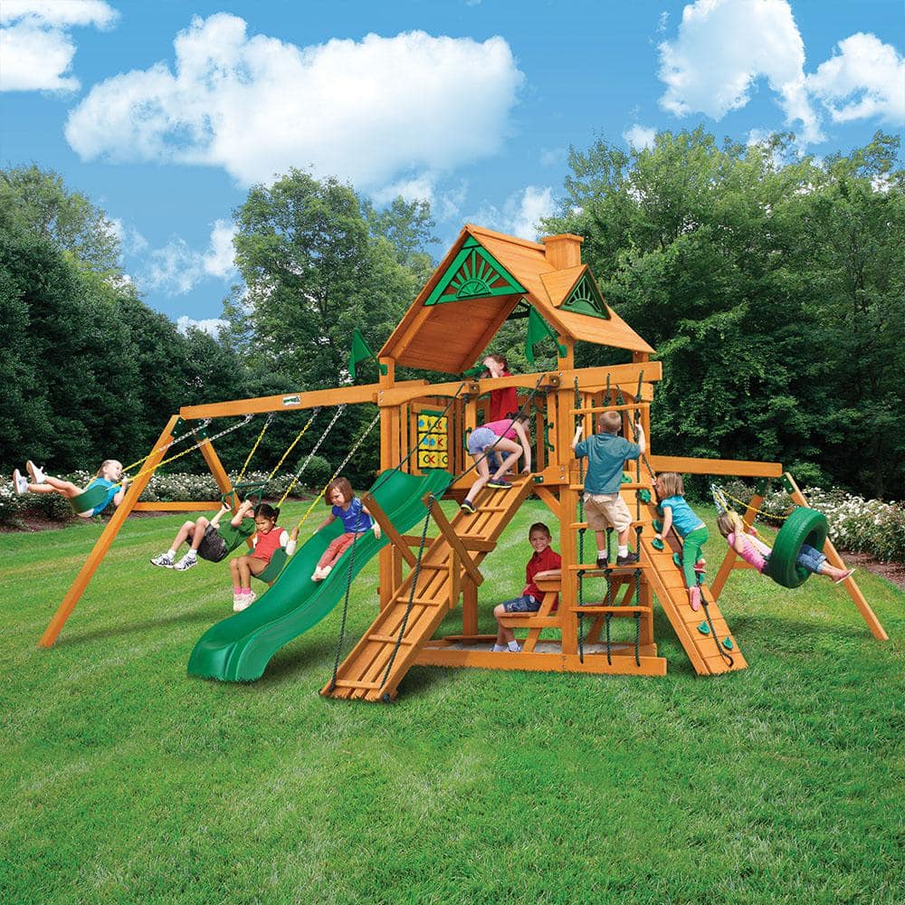 Cedar Wood Swing Set with Tire Swing and Picnic Table