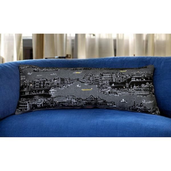 Black, Gray, White Solid Polyester 14 in. x 35 in. Throw Pillow