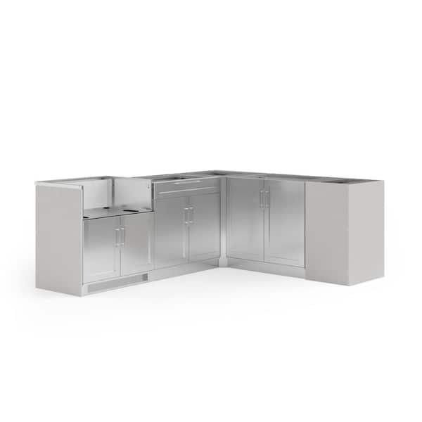 NewAge Products Signature Series Stainless Steel 6-Piece L Shape Outdoor Kitchen Cabinet Set with 33 in. Grill Cabinet
