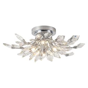 Adriao 21.2 in. 4-Light Modern Industrial Chrome Linear Sputnik Crystal Flush Mount Cluster Starburst Ceiling Light