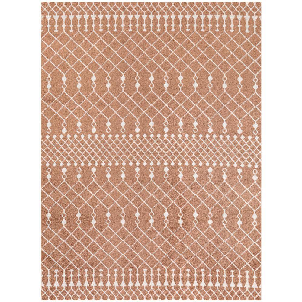 Copper and Ivory Trellis 4' x 6' Washable Synthetic Area Rug