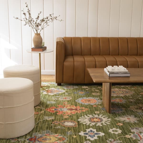 Lavista Green/Multi-Colored 10 ft. x 13 ft. Oriental Floral Persian Wool/Nylon Blend Indoor Area Rug