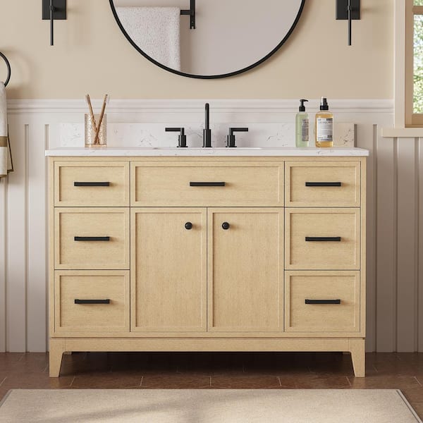 DELUXE DL LIVING Serbia 49 in. Single Sink Freestanding Oak Bath Vanity with White Engineered Stone Top and Backsplash Assembled