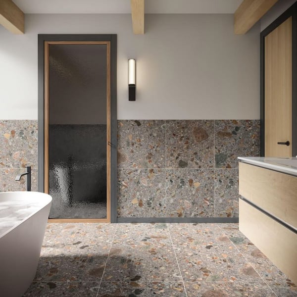 Luxe Terrazzo Fossil Gray 8 in. x 0.35 in. Terrazzo Look Matte Porcelain Floor and Wall Tile Sample