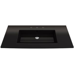 Ravenna Wall-Mounted 40.5 in. 3-Hole Matte Black Fireclay Rectangular Vessel Sink with Overflow
