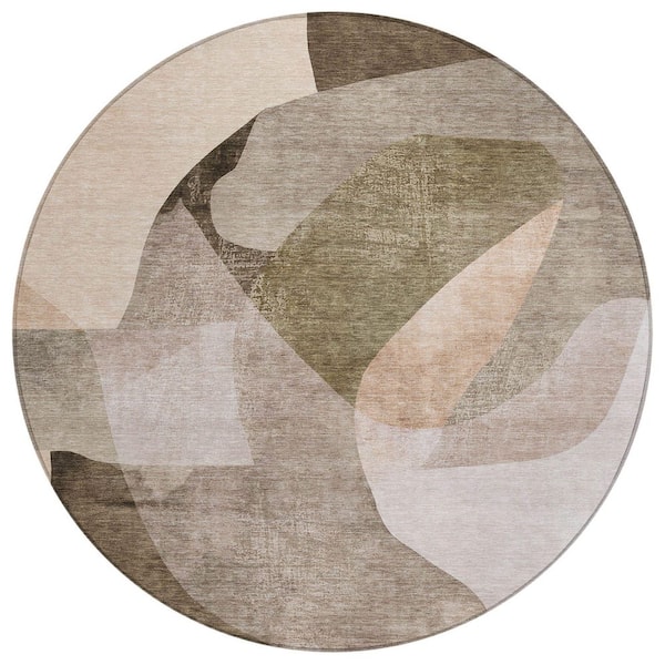 Chantille Machine Washable Indoor/Outdoor Abstract ACN2058 Taupe 8 ft. x 8 ft. Area Rug