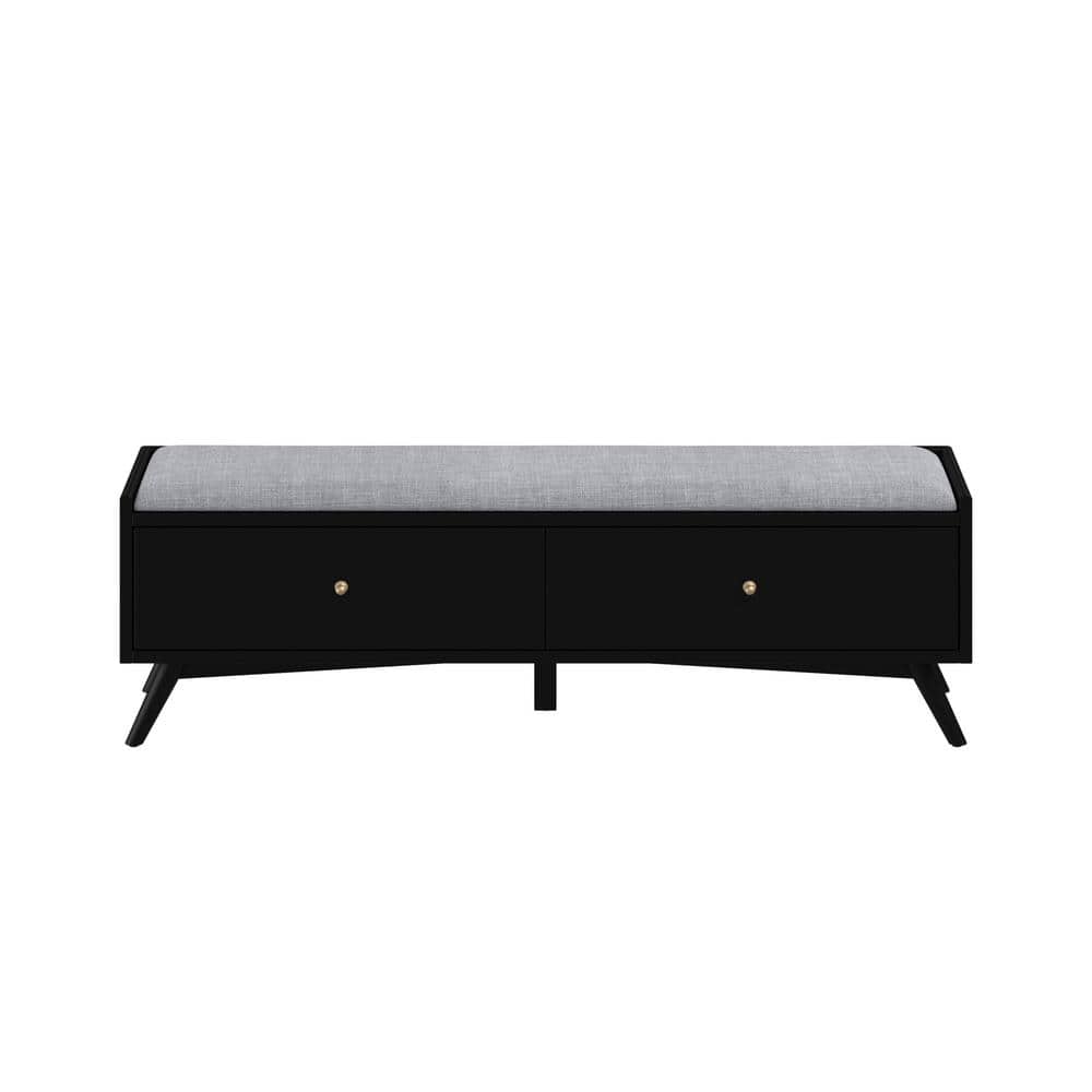 Flynn Black 59 in. W Bedroom Bench with Solid Wood, Storage, Upholstered, D