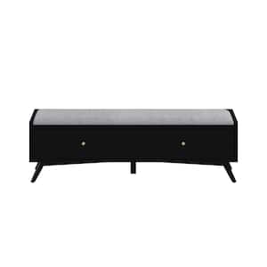 Flynn Black 59 in. W Bedroom Bench with Solid Wood, Storage, Upholstered, Drawers