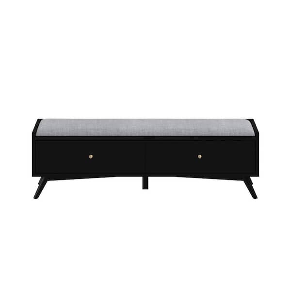 Alpine Furniture Flynn Black 59 in. W Bedroom Bench with Solid Wood, Storage, Upholstered, Drawers