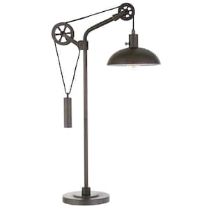 Neo 33.5 in. Aged Steel Table Lamp with Spoke Wheel Pulley System
