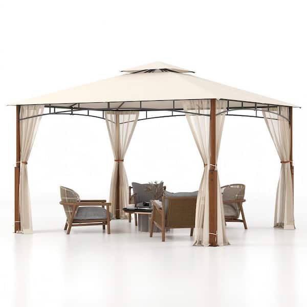 12 ft. x 10 ft. Patio Gazebo with Netting and 2-Tier Canopy Roof